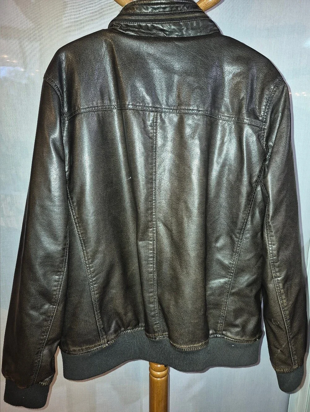 Levi Strauss Mens Brown Faux Leather Sherpa Lined Aviator Bomber Jacket Sz Large